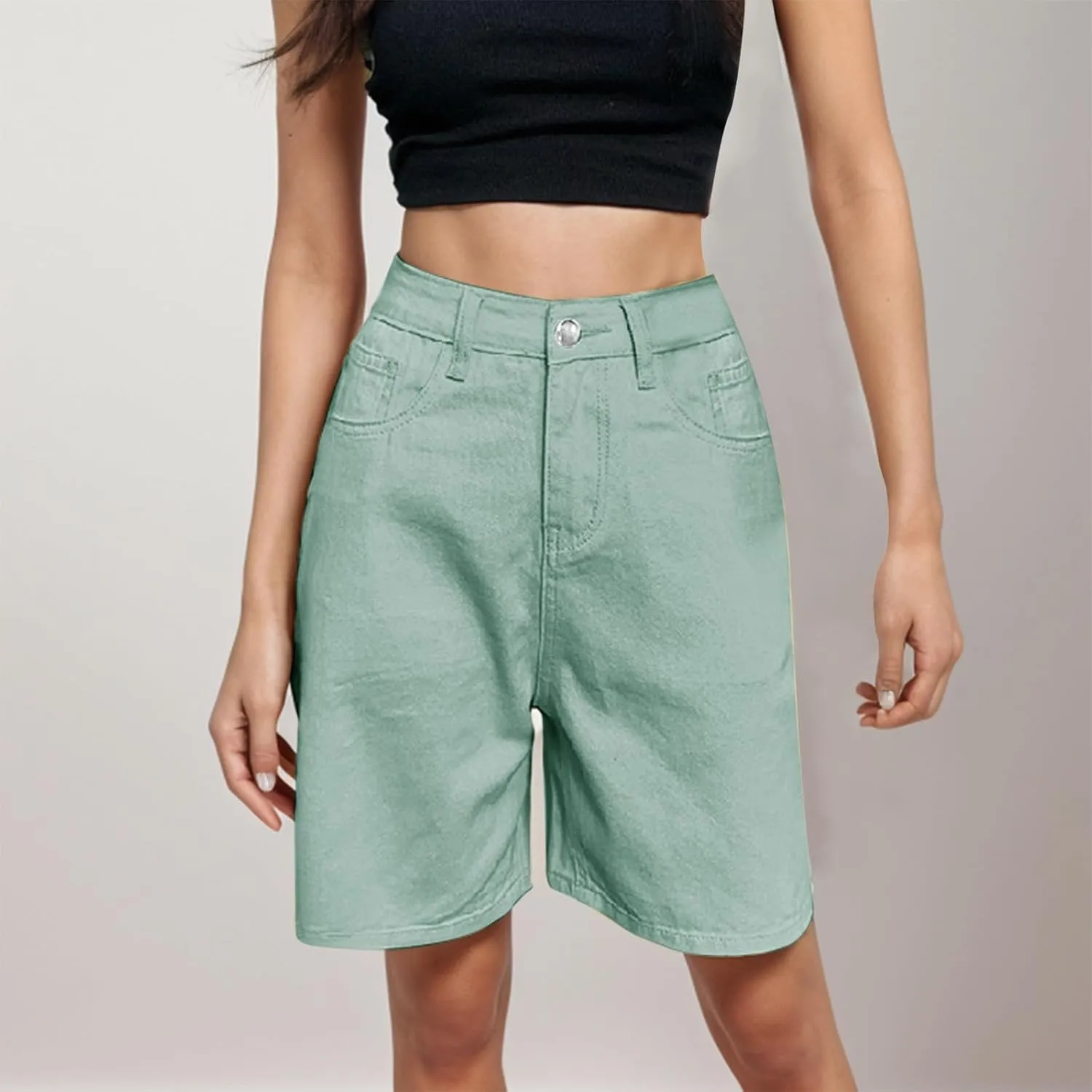 Womens Bermuda Shorts Baggy Casual Summer Shorts Knee Length Hiking Shorts Trendy Stretch Denim Shorts with Pockets