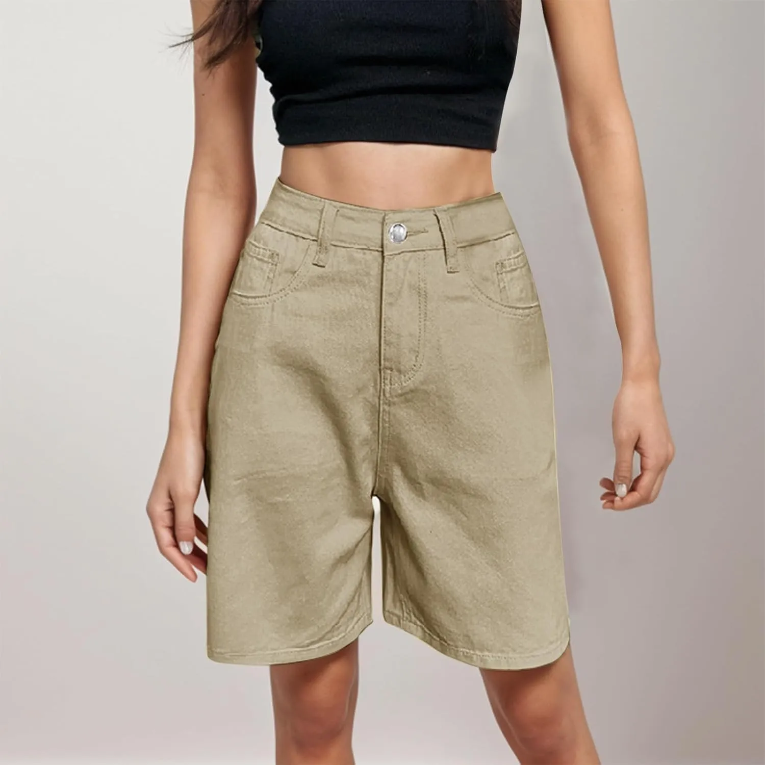 Womens Bermuda Shorts Baggy Casual Summer Shorts Knee Length Hiking Shorts Trendy Stretch Denim Shorts with Pockets