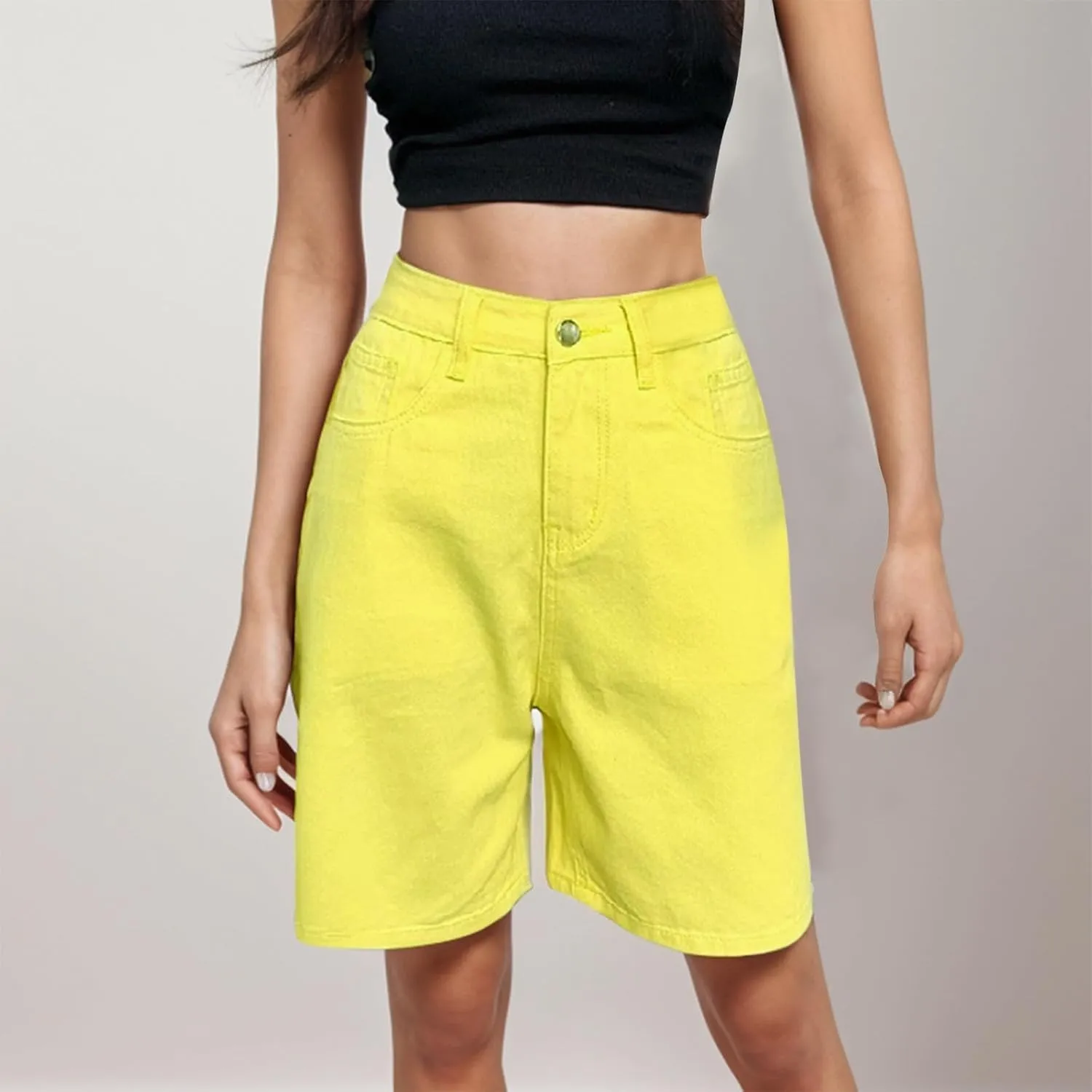 Womens Bermuda Shorts Baggy Casual Summer Shorts Knee Length Hiking Shorts Trendy Stretch Denim Shorts with Pockets