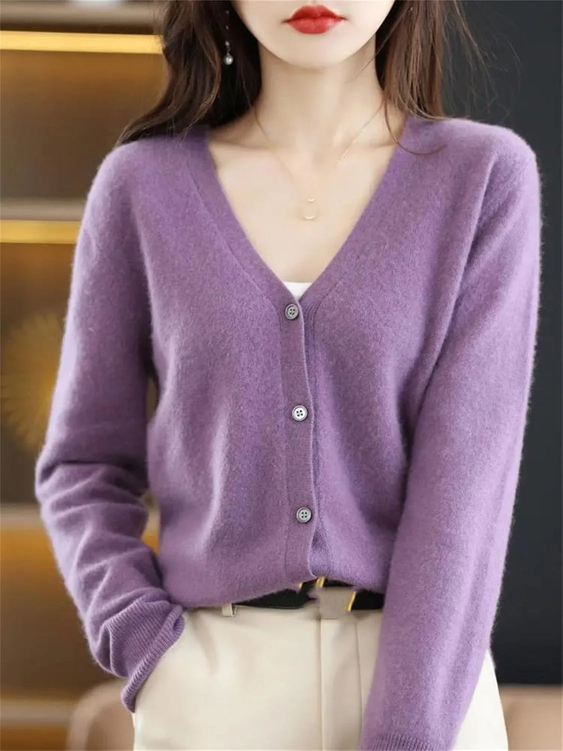 Womens Cardigans Sweater Spring V-Neck Knitted Cashmere Cardigans Solid Single Breasted Sweaters Coat