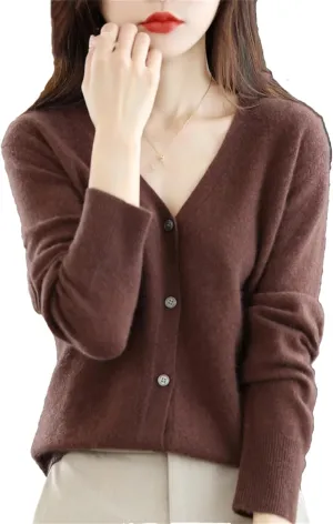 Womens Cardigans Sweater Spring V-Neck Knitted Cashmere Cardigans Solid Single Breasted Sweaters Coat
