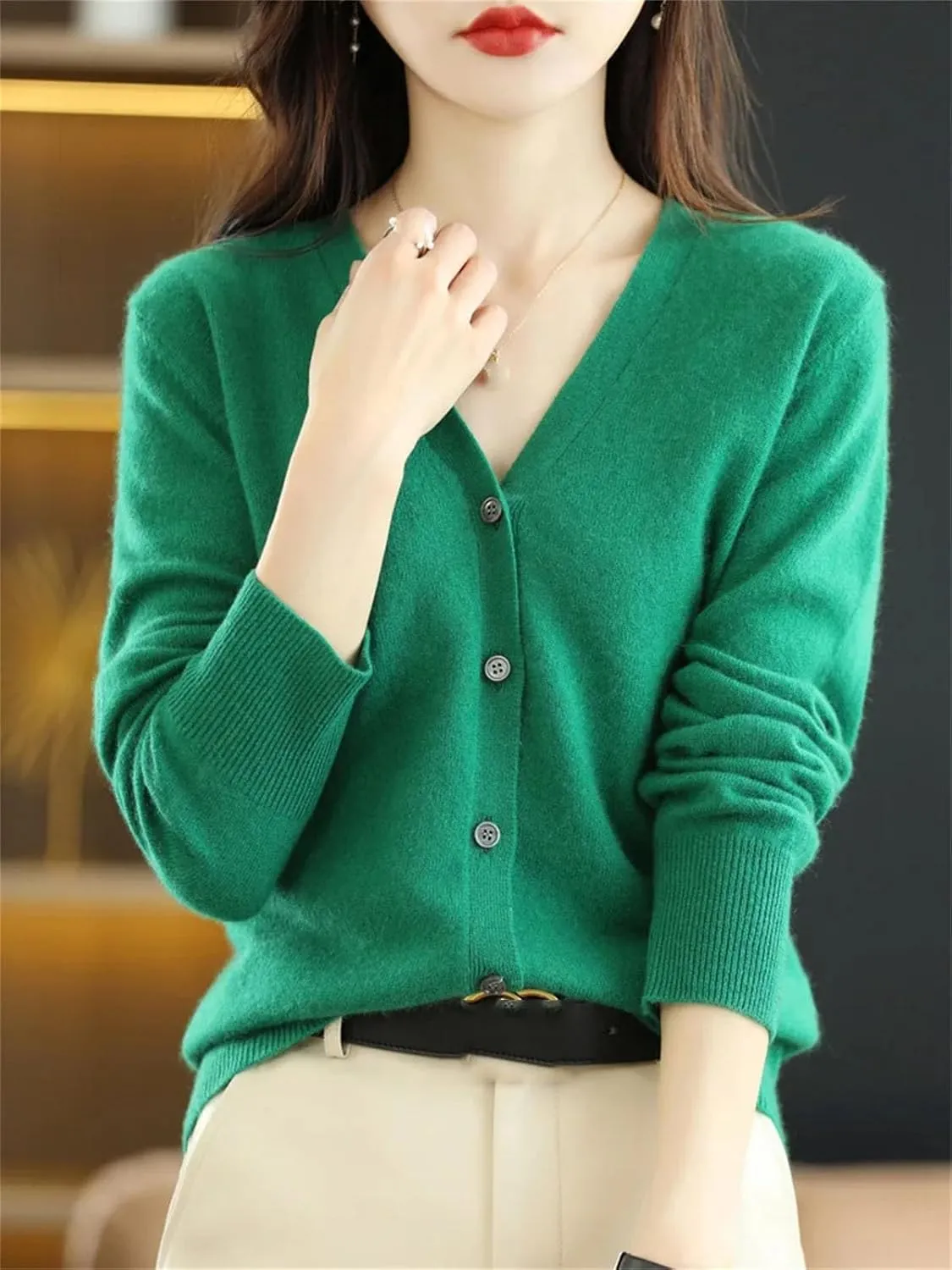 Womens Cardigans Sweater Spring V-Neck Knitted Cashmere Cardigans Solid Single Breasted Sweaters Coat