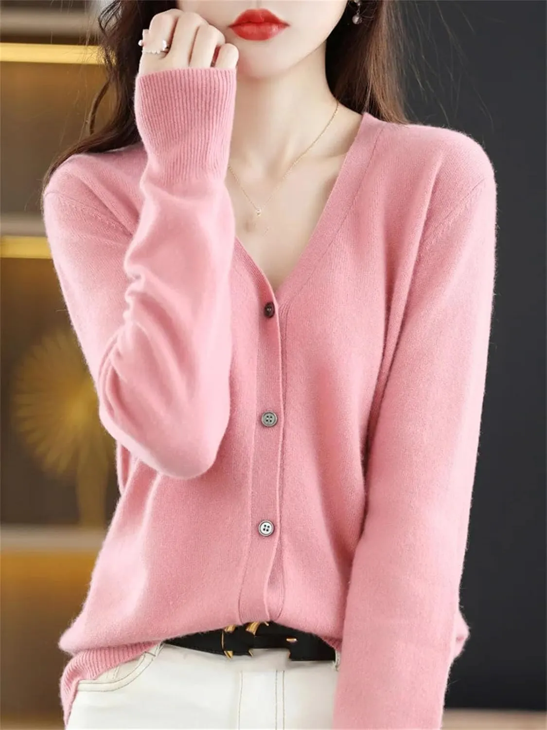 Womens Cardigans Sweater Spring V-Neck Knitted Cashmere Cardigans Solid Single Breasted Sweaters Coat