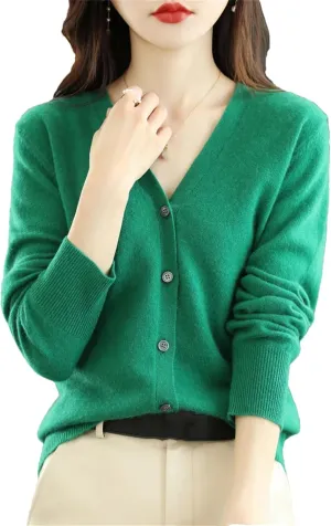 Womens Cardigans Sweater Spring V-Neck Knitted Cashmere Cardigans Solid Single Breasted Sweaters Coat