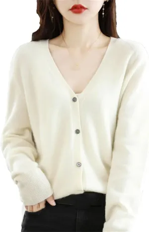 Womens Cardigans Sweater Spring V-Neck Knitted Cashmere Cardigans Solid Single Breasted Sweaters Coat