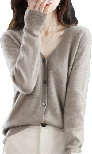 Womens Cardigans Sweater Spring V-Neck Knitted Cashmere Cardigans Solid Single Breasted Sweaters Coat