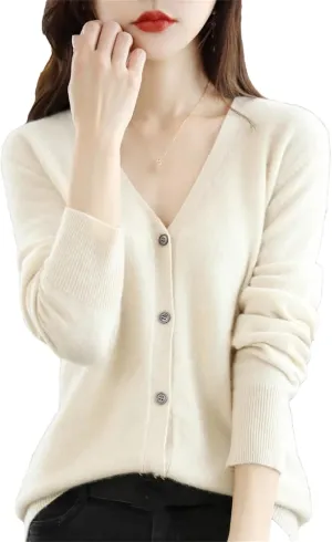 Womens Cardigans Sweater Spring V-Neck Knitted Cashmere Cardigans Solid Single Breasted Sweaters Coat