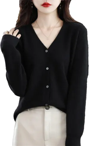 Womens Cardigans Sweater Spring V-Neck Knitted Cashmere Cardigans Solid Single Breasted Sweaters Coat
