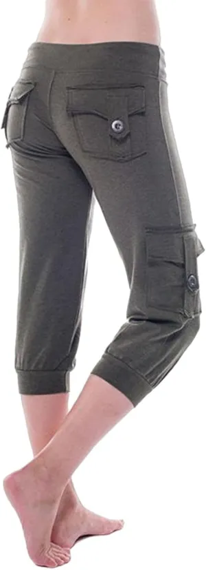 Womens Cargo Yoga Pants Casual Lightweight Drawstring Elastic Waist Pants Capris Stretch Athletic Travel Trouser