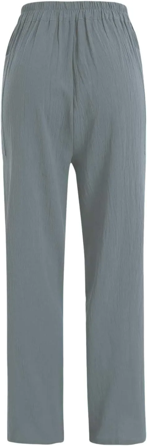 Women's Casual Capri Pants 2025 Trendy High Waist Solid Petite Workout Baggy Straight Leg Trousers with Pockets Beach