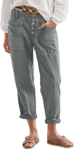 Women's Casual Capri Pants 2025 Trendy High Waist Solid Petite Workout Baggy Straight Leg Trousers with Pockets Beach