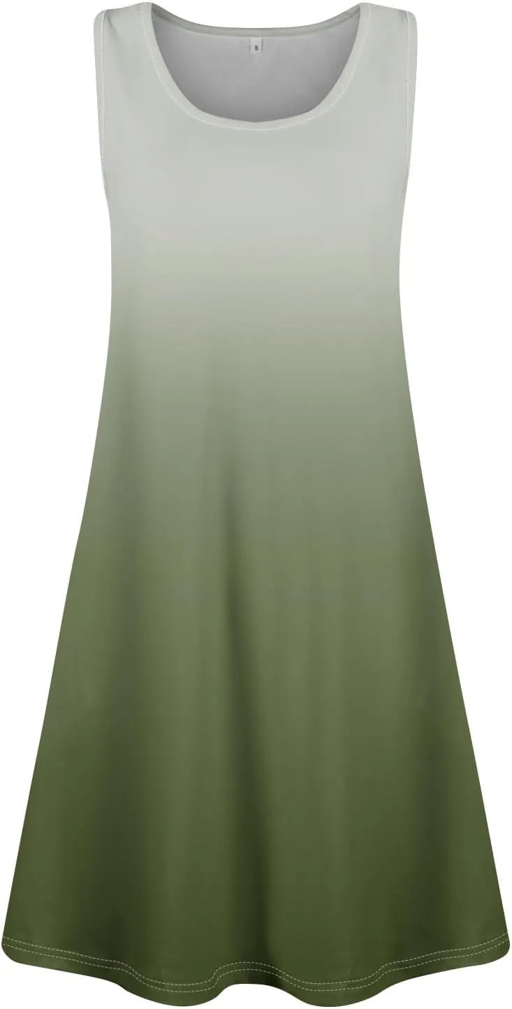 Women's Casual Day Printed Dress with V-Neck Vest and Pocket Beach Dress Casual Dresses