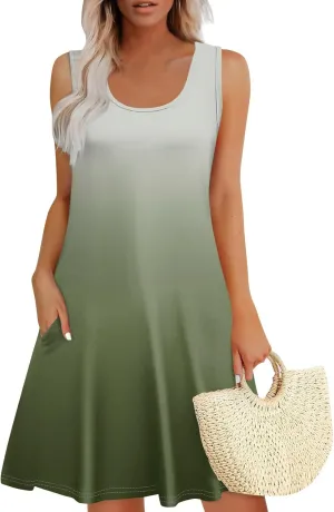 Women's Casual Day Printed Dress with V-Neck Vest and Pocket Beach Dress Casual Dresses