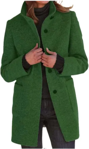 Womens Casual Jacket Long Sleeve Solid Color Vintage Button Down Tweed Coat Oversized Loose Fit Lightweight Outwear