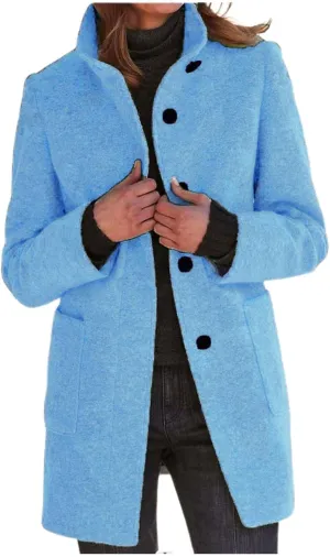 Womens Casual Jacket Long Sleeve Solid Color Vintage Button Down Tweed Coat Oversized Loose Fit Lightweight Outwear