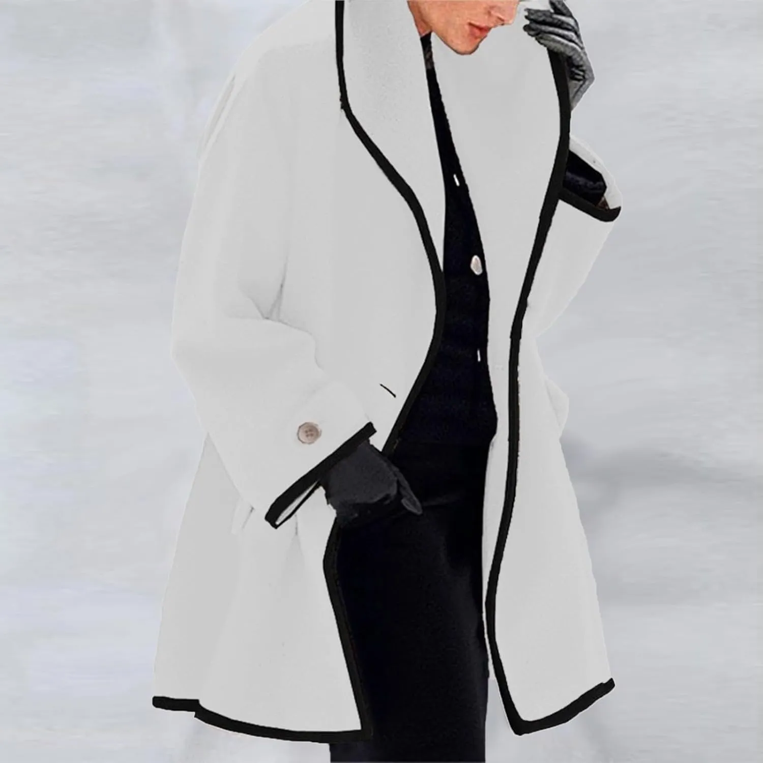 Womens Casual Jackets Double Side Hooded Open Front Cardigans Jacket Long Sleeve Solid Color Casual Trendy Wool Coat