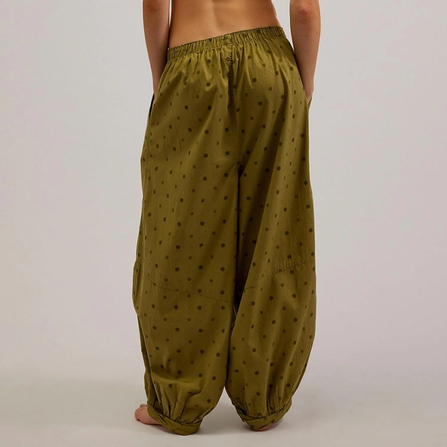 Women's Casual Lantern Tapered Harem Pants Flowy Beach Linen Drawstring Waist Wide Leg Palazzo Pants with Pockets