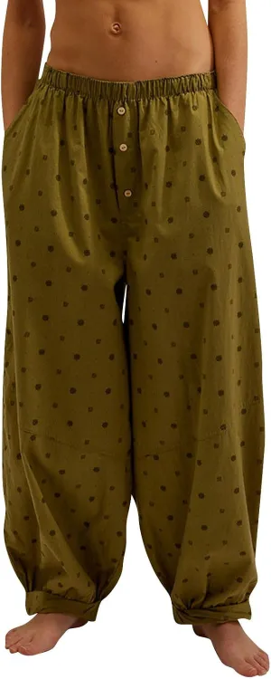 Women's Casual Lantern Tapered Harem Pants Flowy Beach Linen Drawstring Waist Wide Leg Palazzo Pants with Pockets