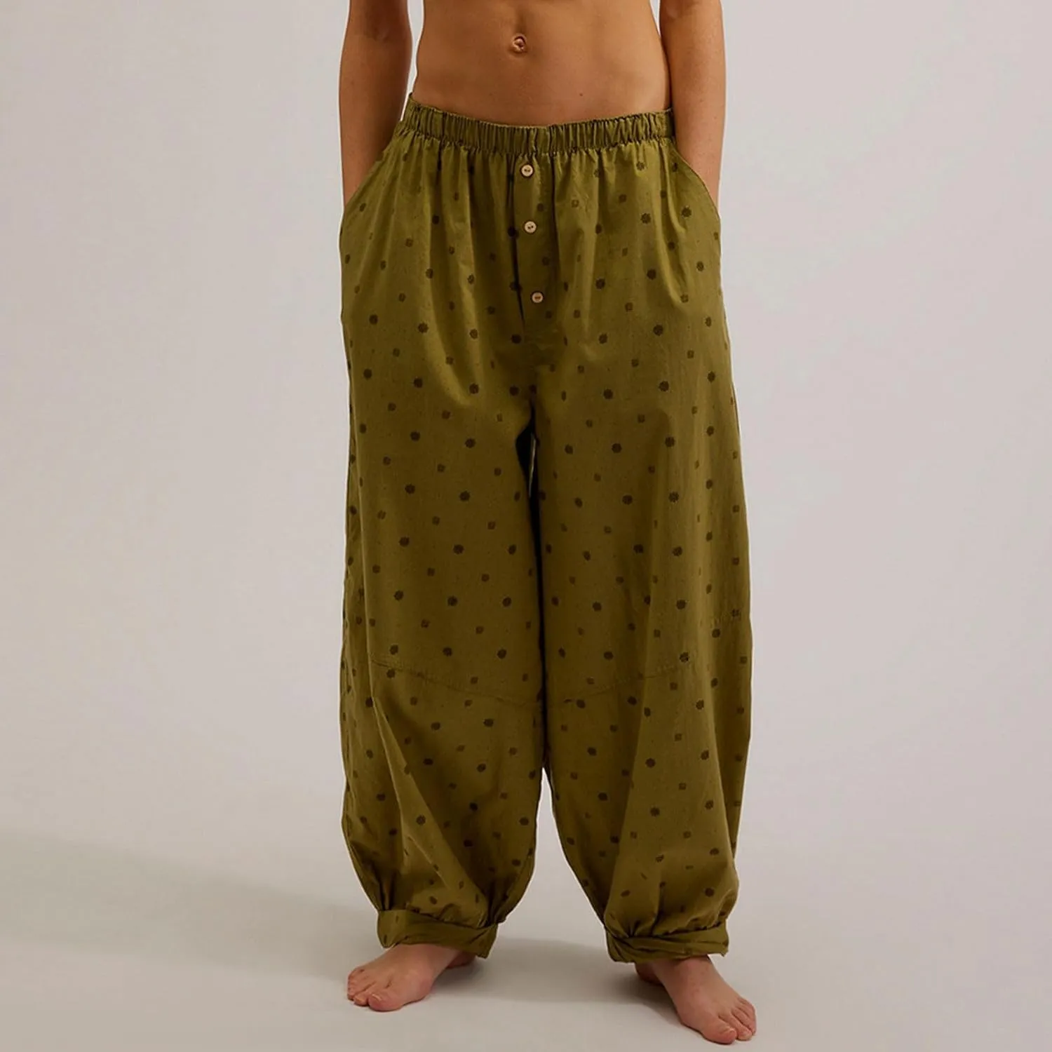 Women's Casual Lantern Tapered Harem Pants Flowy Beach Linen Drawstring Waist Wide Leg Palazzo Pants with Pockets