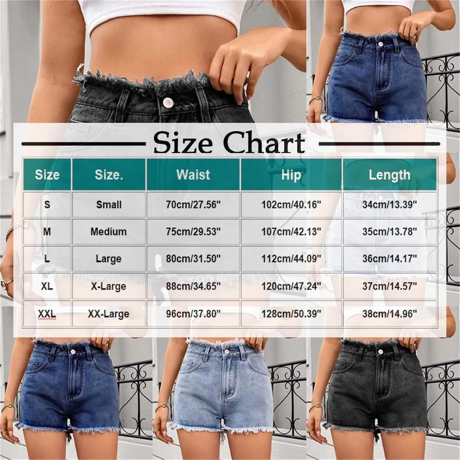 Women's Casual Summer Ripped Washed Distressed Denim Shorts High Waisted Cut Off Frayed Hem Stretch Shorts Trendy