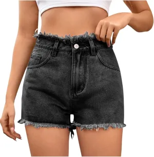 Women's Casual Summer Ripped Washed Distressed Denim Shorts High Waisted Cut Off Frayed Hem Stretch Shorts Trendy