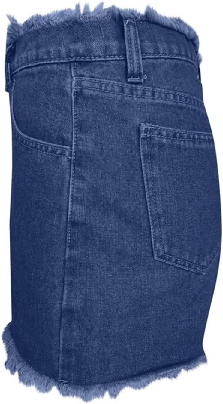 Women's Casual Summer Ripped Washed Distressed Denim Shorts High Waisted Cut Off Frayed Hem Stretch Shorts Trendy