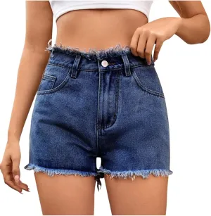 Women's Casual Summer Ripped Washed Distressed Denim Shorts High Waisted Cut Off Frayed Hem Stretch Shorts Trendy