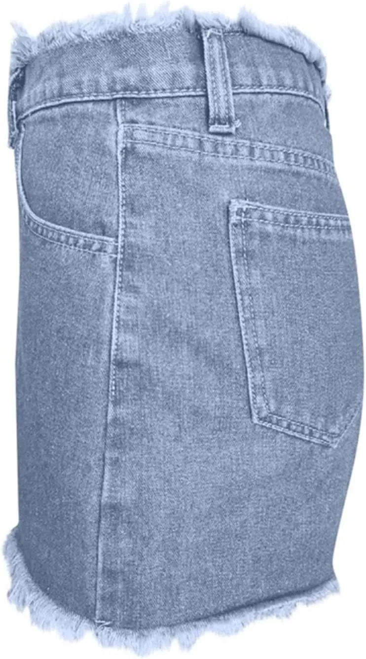 Women's Casual Summer Ripped Washed Distressed Denim Shorts High Waisted Cut Off Frayed Hem Stretch Shorts Trendy