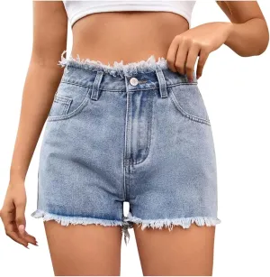 Women's Casual Summer Ripped Washed Distressed Denim Shorts High Waisted Cut Off Frayed Hem Stretch Shorts Trendy