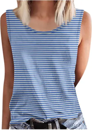 Womens Casual Summer Tank Tops 2025 Sleeveless Business Work Shirts Stripe Loose Fit Trendy Flowy Clothes Outfits