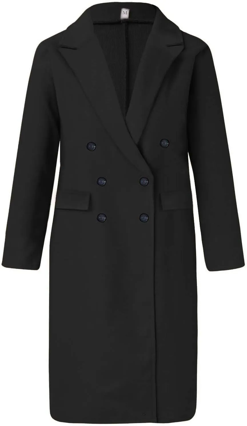 Women's Casual Thicken Wool Blend Lapel Long Sleeve Double Breasted Pea Coat Solid Color Slim Fit Winter Long Coat