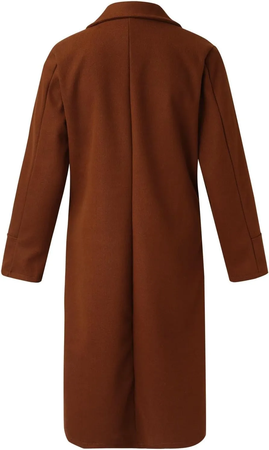 Women's Casual Thicken Wool Blend Lapel Long Sleeve Double Breasted Pea Coat Solid Color Slim Fit Winter Long Coat