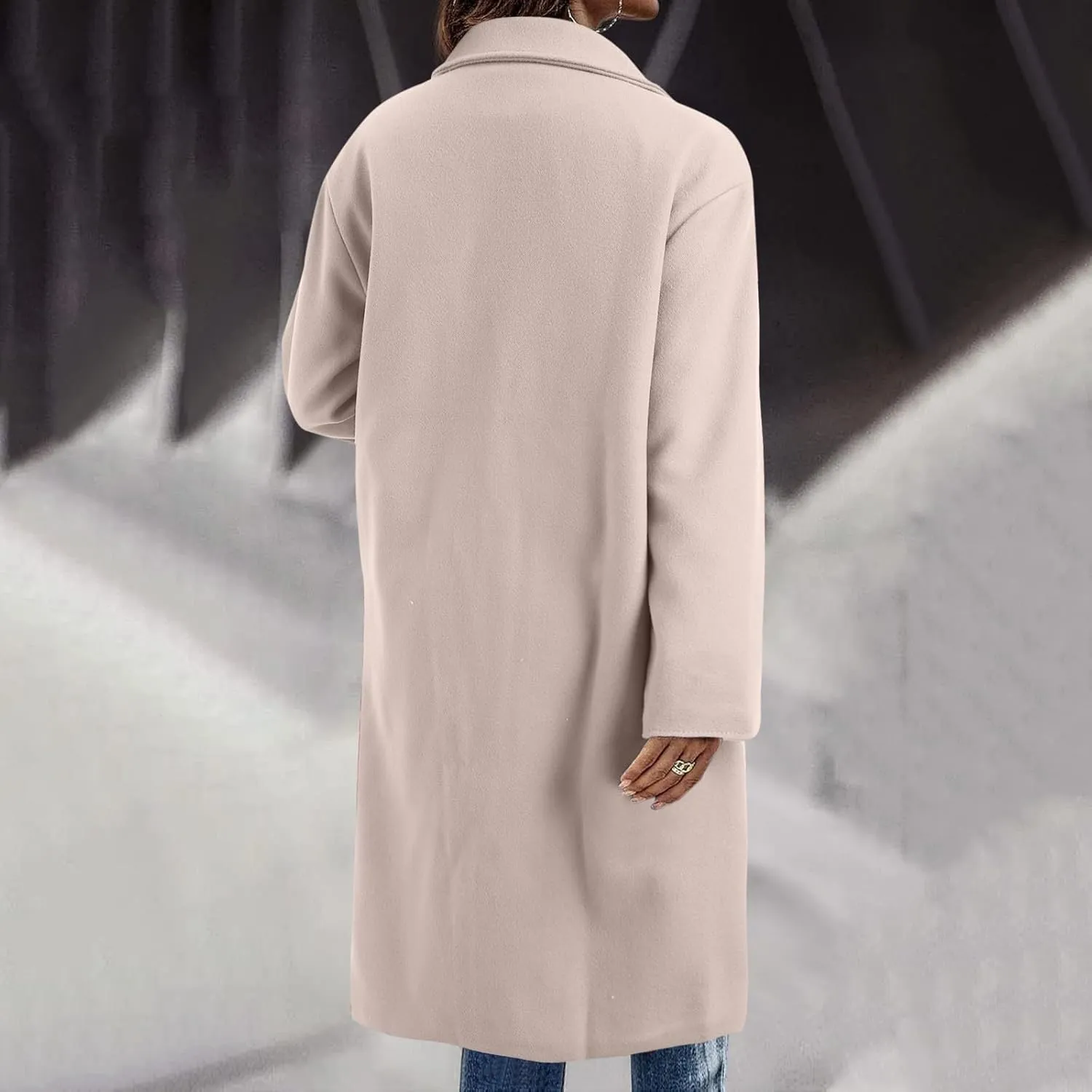 Womens Casual Trench Overcoat Long Sleeve Lapel Oversized Long Jackets Elegant Solid Color Button Down Outdoor Coat