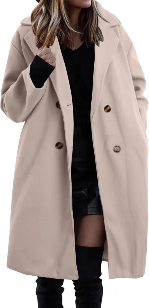 Womens Casual Trench Overcoat Long Sleeve Lapel Oversized Long Jackets Elegant Solid Color Button Down Outdoor Coat