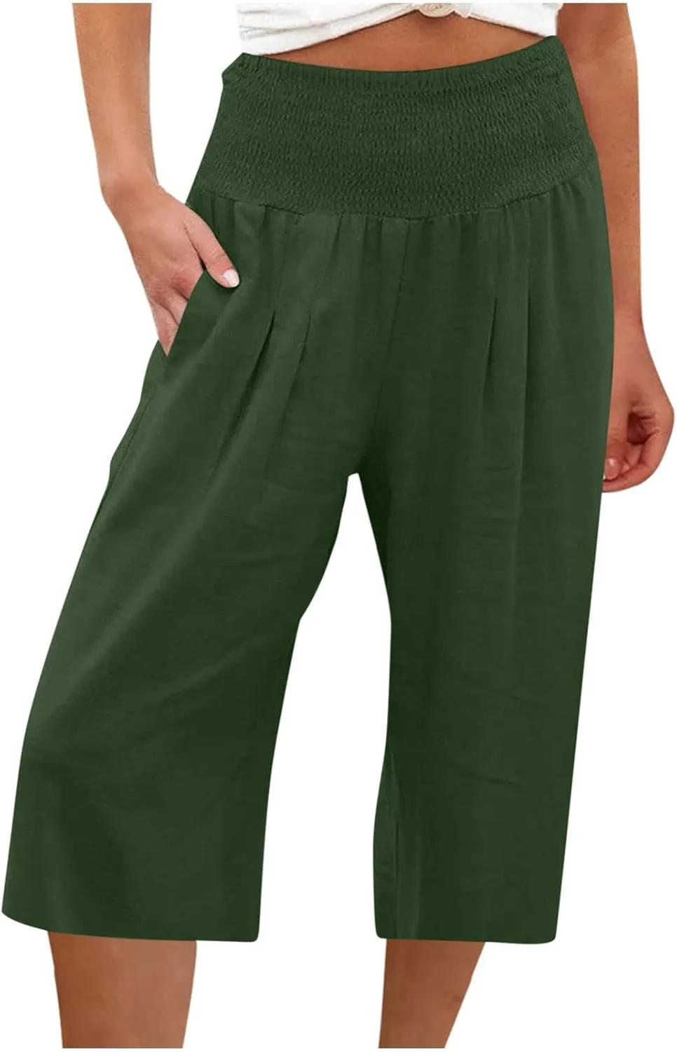 Womens Cropped Capri Pants Ladies 3/4 Length Trousers Loose Wide Leg Sweatpants Elastic Waist Trouser Straight Pant