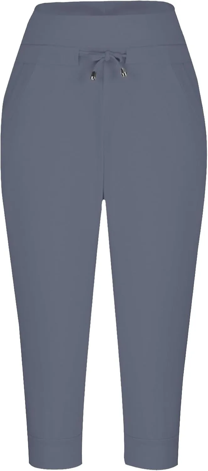 Women's Cropped Trousers Drawstring Capri Pants 3/4 Length Sweatpants Mid Waisted Yoga Pant Elastic Waist Trouser