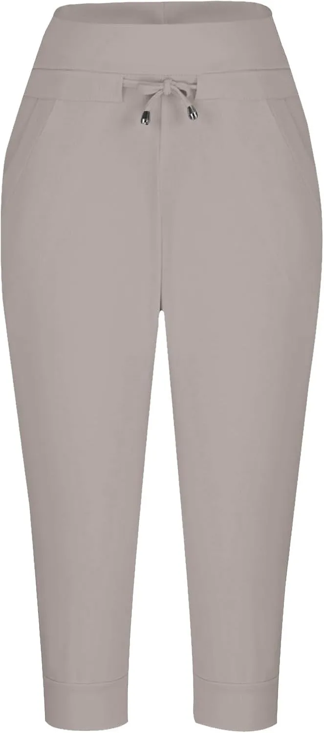 Women's Cropped Trousers Drawstring Capri Pants 3/4 Length Sweatpants Mid Waisted Yoga Pant Elastic Waist Trouser