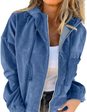 Women's Flannel Vintage Jackets Long Sleeve Solid Color Loose Fit Zip Up Outwear Fashion Streetwear Cardigans Jacket