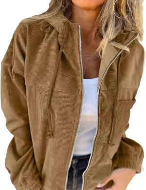 Women's Flannel Vintage Jackets Long Sleeve Solid Color Loose Fit Zip Up Outwear Fashion Streetwear Cardigans Jacket