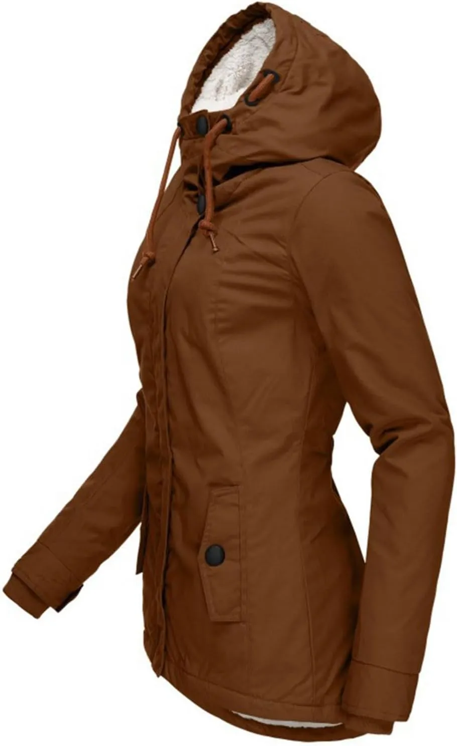 Women's Fleece Jackets Thickened Sherpa Lined Warm Winter Jacket Full Zip Up Slim Fit Solid Color Hooded Tops Outwear