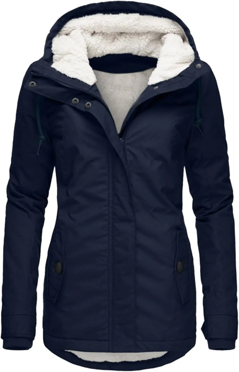 Women's Fleece Jackets Thickened Sherpa Lined Warm Winter Jacket Full Zip Up Slim Fit Solid Color Hooded Tops Outwear