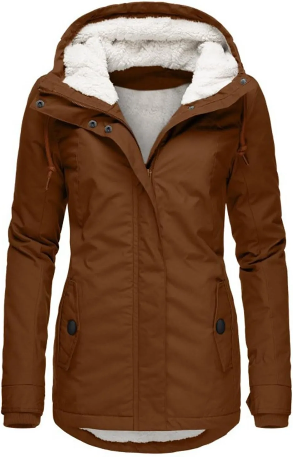 Women's Fleece Jackets Thickened Sherpa Lined Warm Winter Jacket Full Zip Up Slim Fit Solid Color Hooded Tops Outwear
