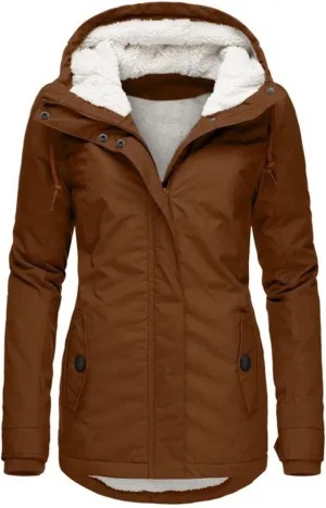 Women's Fleece Jackets Thickened Sherpa Lined Warm Winter Jacket Full Zip Up Slim Fit Solid Color Hooded Tops Outwear