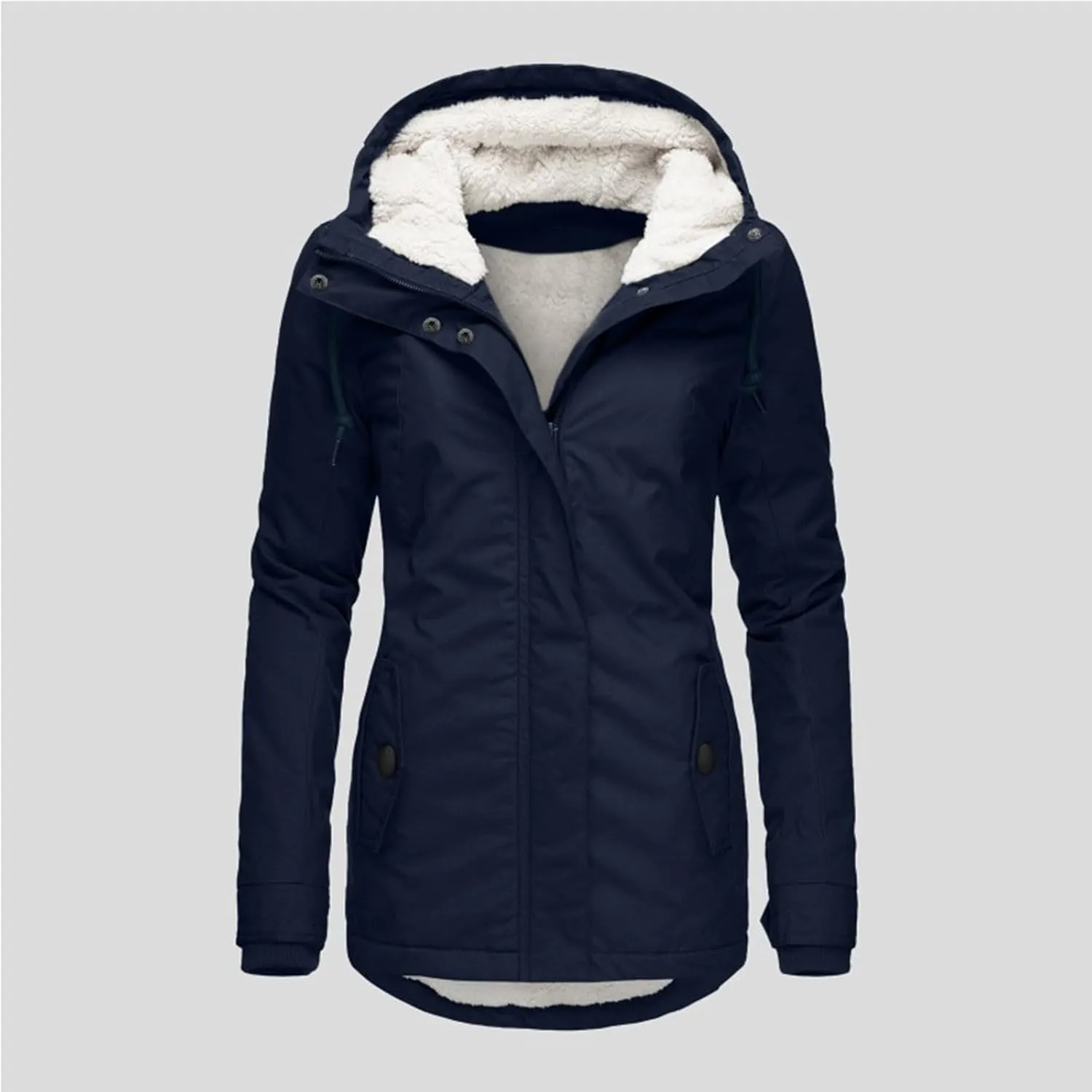 Women's Fleece Jackets Thickened Sherpa Lined Warm Winter Jacket Full Zip Up Slim Fit Solid Color Hooded Tops Outwear
