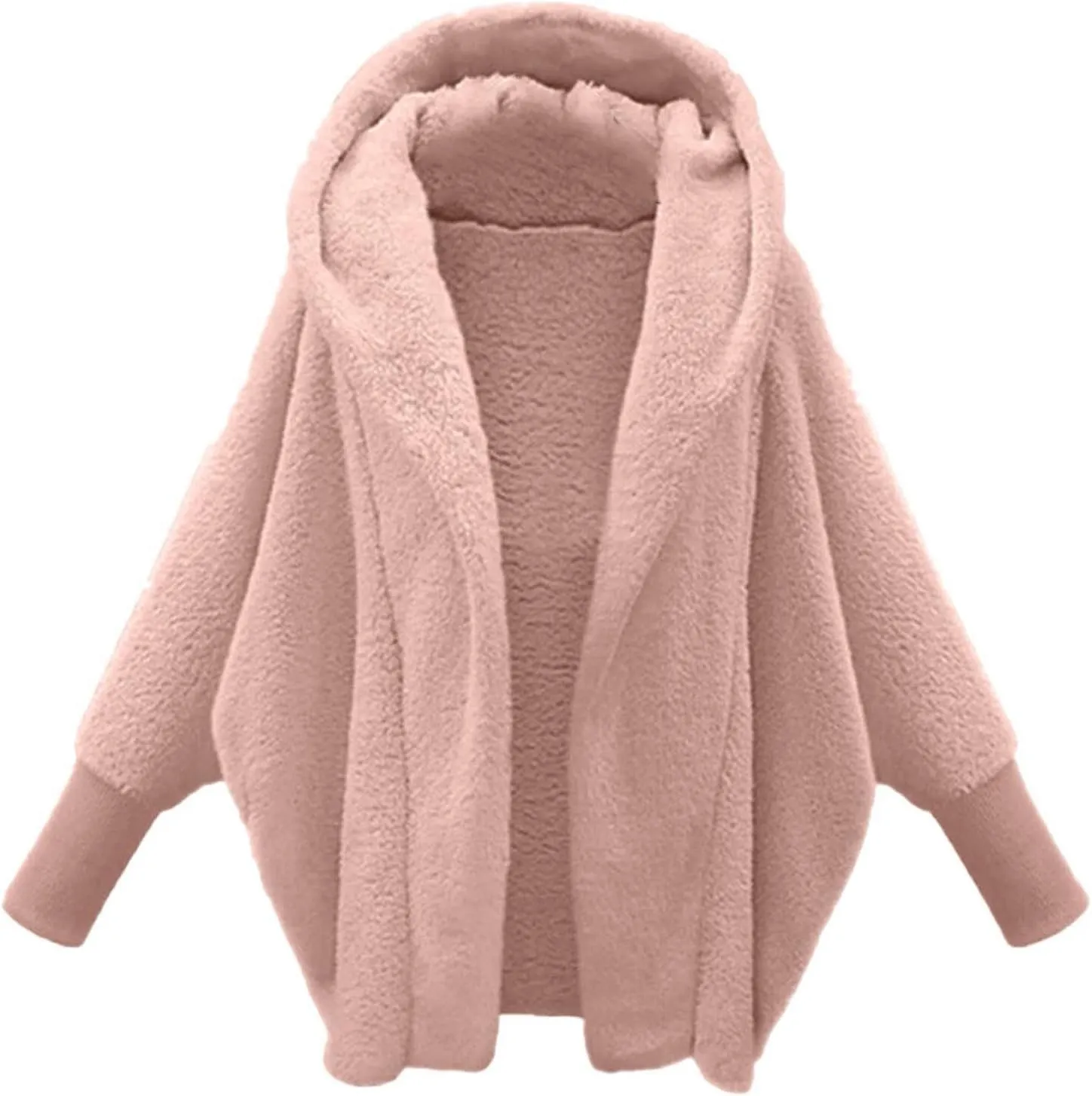 Womens Fleece Jackets Winter Warm Wool Cardigan Sherpa Lined Jacket Long Sleeve Solid Color Hooded Sweater Jacket