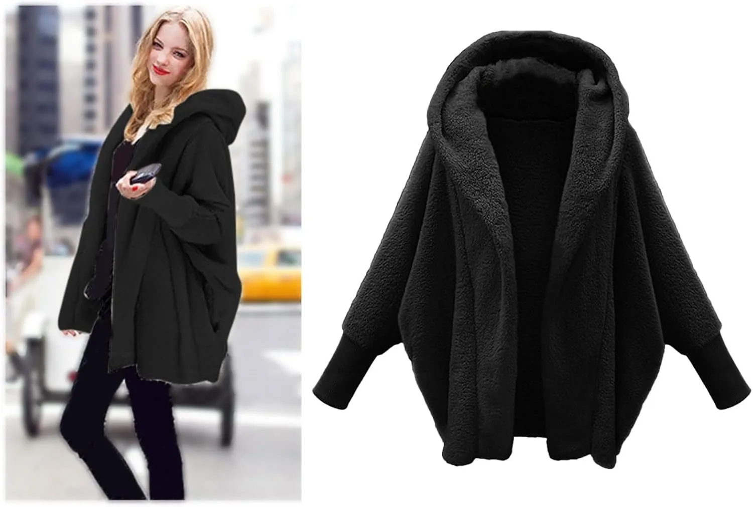 Womens Fleece Jackets Winter Warm Wool Cardigan Sherpa Lined Jacket Long Sleeve Solid Color Hooded Sweater Jacket