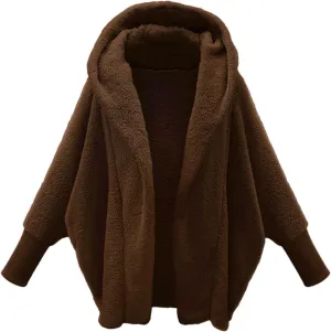 Womens Fleece Jackets Winter Warm Wool Cardigan Sherpa Lined Jacket Long Sleeve Solid Color Hooded Sweater Jacket