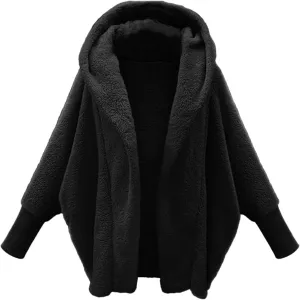 Womens Fleece Jackets Winter Warm Wool Cardigan Sherpa Lined Jacket Long Sleeve Solid Color Hooded Sweater Jacket