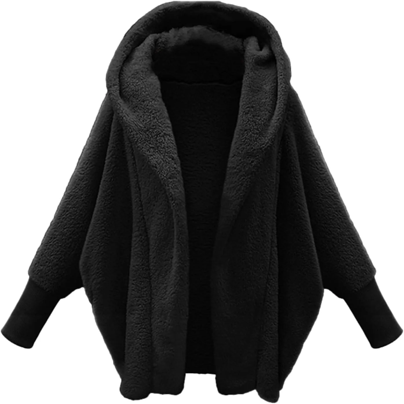 Womens Fleece Jackets Winter Warm Wool Cardigan Sherpa Lined Jacket Long Sleeve Solid Color Hooded Sweater Jacket