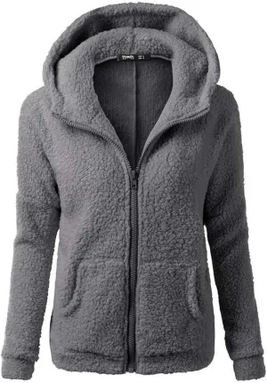 Womens Fuzzy Fleece Jacket Sherpa Lined Slim Fit Zip Up Hooded Sweatshirts Long Sleeve Warm Winter Cardigans Jackets